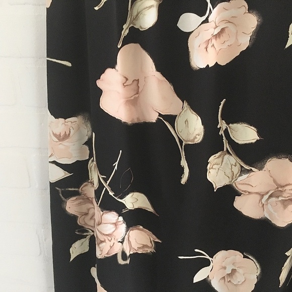 Vintage 90s Maxi Skirt Dark Floral Roses Black Cream Peach Off-White Coquette 14 - Picture 7 of 10